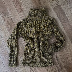 Vintage Corhiss Turtleneck Ribbed Pullover Sweater in Mustard Black